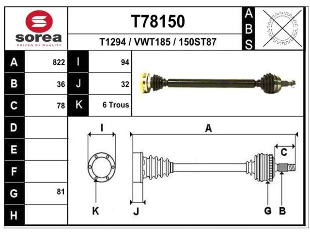 1J0407271F VAG Semieje delantero izquierdo  en stock Córdoba
