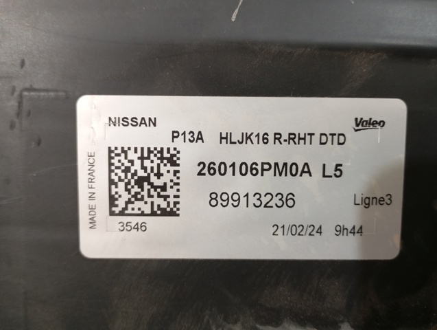 Faro delantero derecho 260106PM0A NISSAN