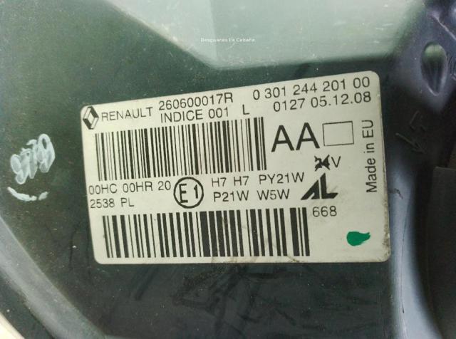 RENAULT 260600017R Faro izquierdo  comprar en Ponferrada