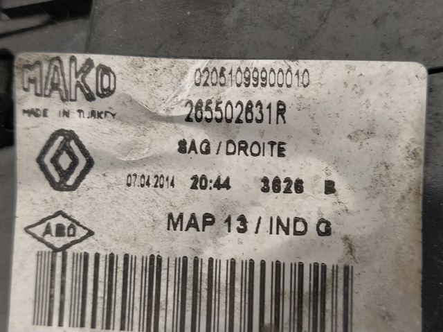 265502631R RENAULT Piloto trasero exterior derecho  en stock Huelva