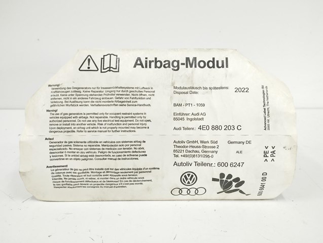 Airbag delantero derecho para audi a8 3.0 tdi quattro asb 4E0880203C