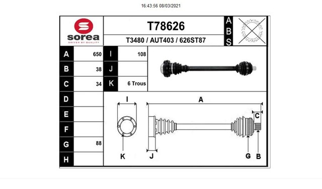 4F0501203B Semieje trasero  comprar en Pontevedra