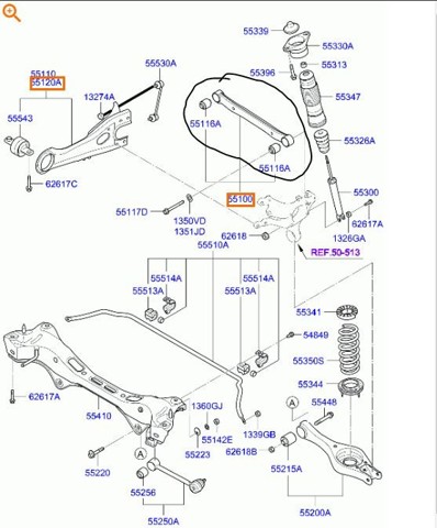 HYUNDAI 551002G000 Brazo superior de suspensión trasera izquierdo/derecho  en stock Terrassa