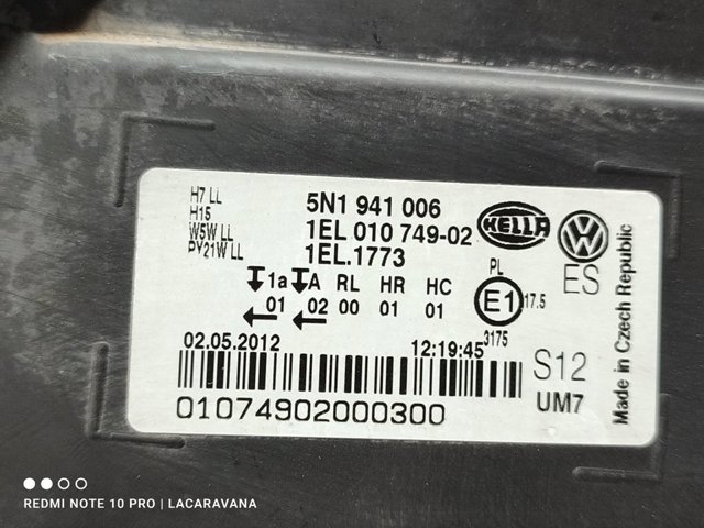 Faro derecho Volkswagen Tiguan 1 5N1, 5N2