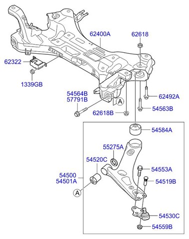 Subchasis delantero soporte motor 624002Y200 Hyundai/Kia
