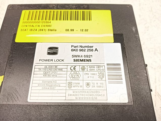 6K0962258A VAG Unidad de confort de la puerta delantera  disponible Vigo