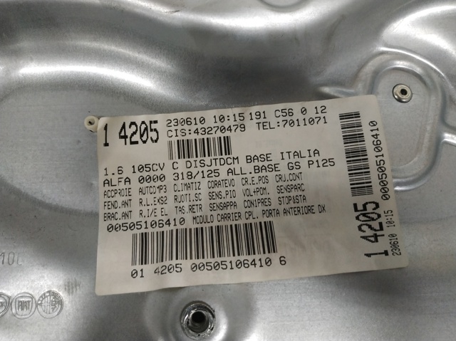 Mecanismo levanta, puerta delantera derecha Alfa Romeo Giulietta (2010-2020)