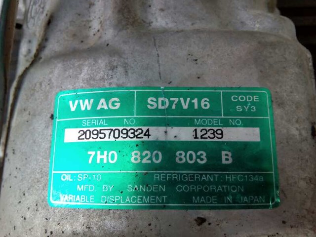 Compresor aire acondicionado para volkswagen transporter v furgón 2.5 tdi axc 7H0820803B