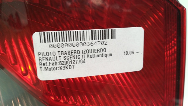 RENAULT 8200127704 Piloto trasero izquierdo  en stock Salamanca