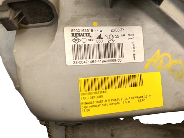 RENAULT 8200163518 Faro derecho  disponible Valladolid