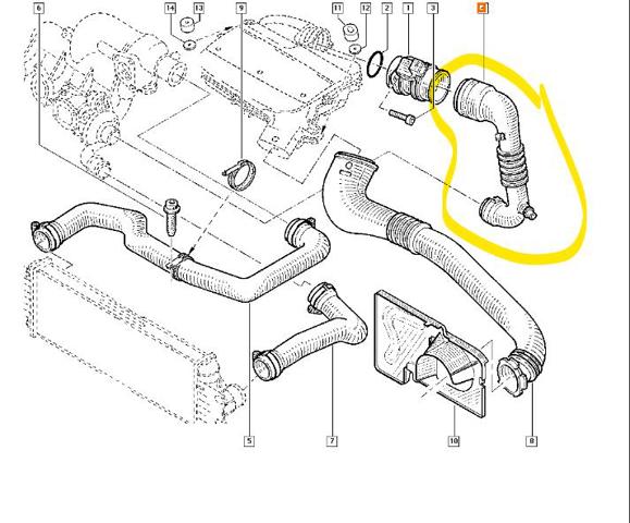 Tubo flexible de aire de sobrealimentación, a turbina 8200396908 Opel