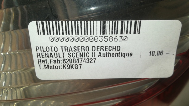 RENAULT 8200474327 Piloto trasero derecho  comprar en Albacete