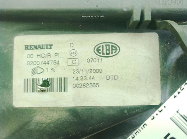RENAULT 8200744754 Faro derecho  en stock Valencia