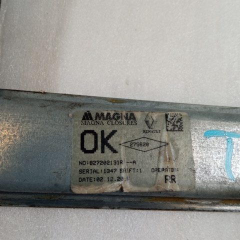 827202131R RENAULT Mecanismo de elevalunas de la puerta trasera derecha  en stock Gandía