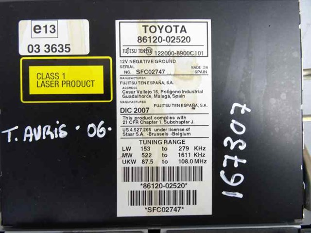 TOYOTA 8612002520 Radio AM/FM  comprar en Murcia