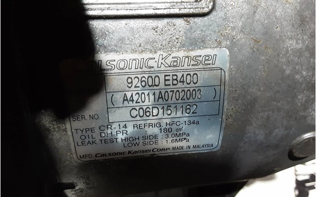 Compresor aire acondicionado para nissan np300 navara 2.5 dci yd25ddti 92600EB40E