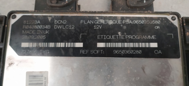 Centralita motor uce para peugeot partner origin furgón 1.9 d wjy (dw8b) 9650359580