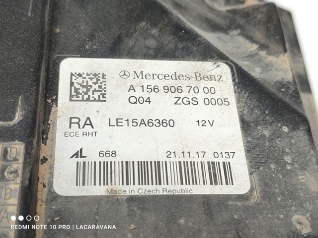 Faro delantero derecho A1569067000 MERCEDES