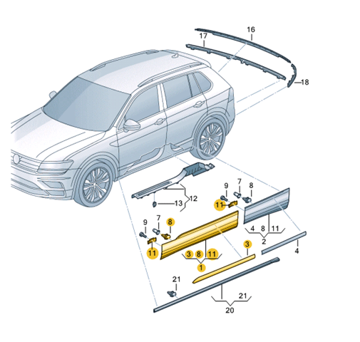 Listón embellecedor de puerta delantera derecha VOLKSWAGEN Tiguan (BW2, BJ2)