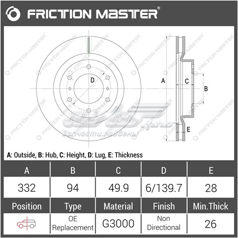 R1913 Friction Master disco de freno delantero