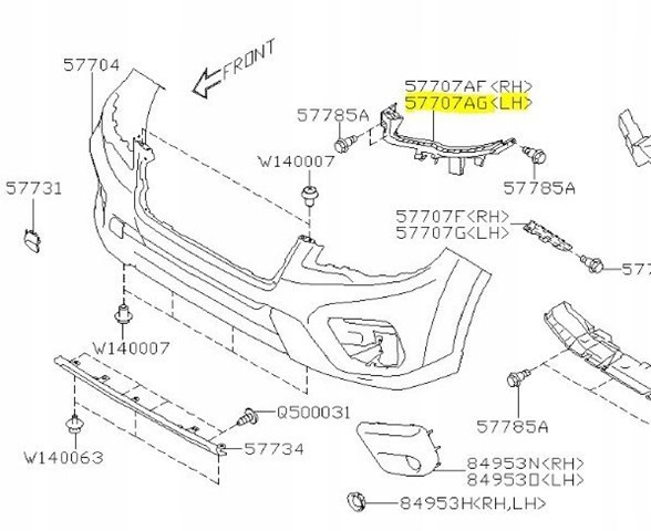 57707SJ010 Subaru soporte de parachoques delantero izquierdo