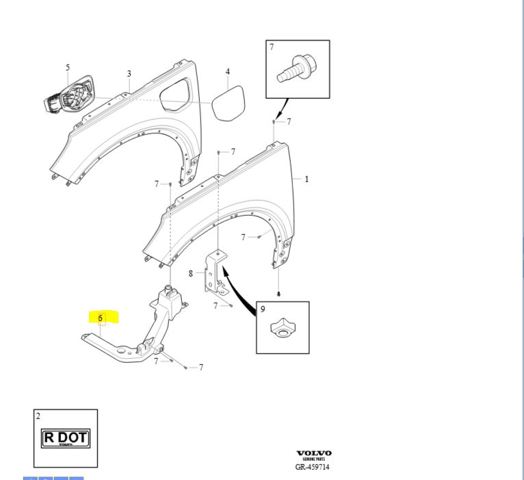 Soporte delantero izquierdo para aleta delantera 32318691 Volvo