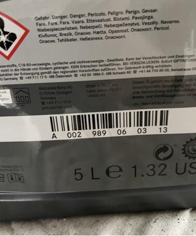 Aceite de transmisión Mercedes A002989060313