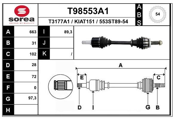 NPW-KA-378 NTY árbol de transmisión delantero izquierdo