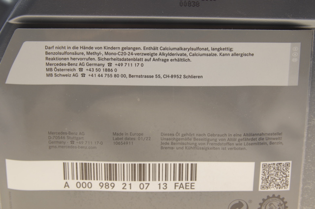 Aceite de motor 000989210713FAEE Mercedes