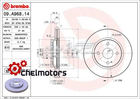 09.A968.11 Brembo freno de disco delantero