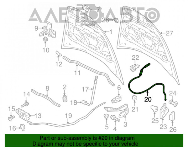 95851153500 VAG tirador del cable del capó trasero