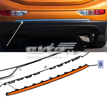 94544842 General Motors Moldura de parachoques trasero