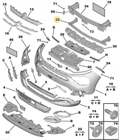 9832864880 Peugeot/Citroen Refuerzo parachoque delantero