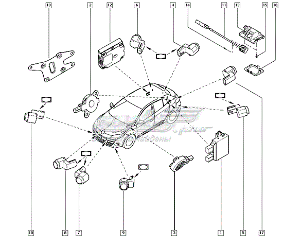 284425707R Renault (RVI) sensor de alarma de estacionamiento(packtronic Delantero/Trasero Central)