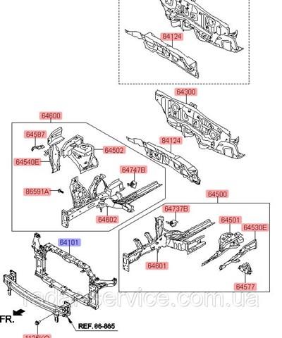 64101B2000 Hyundai/Kia Soporte de radiador completo (panel de montaje para foco)