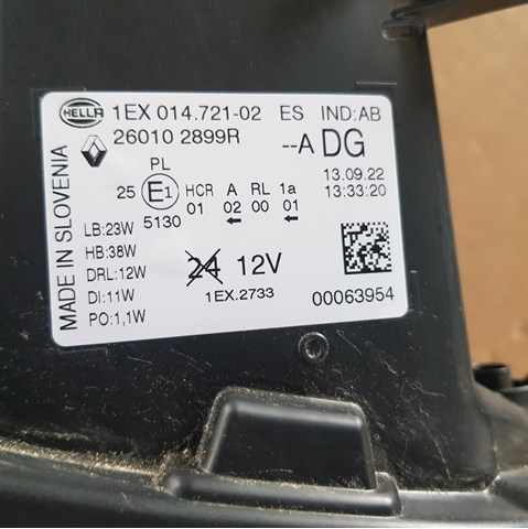 Faro delantero derecho Renault (RVI) 260102899R