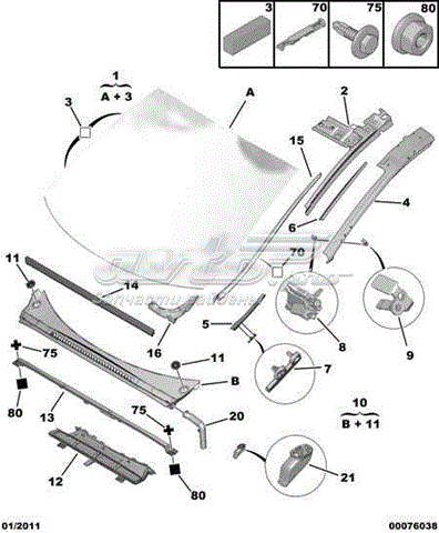 Rejilla de limpiaparabrisas Peugeot 3008 