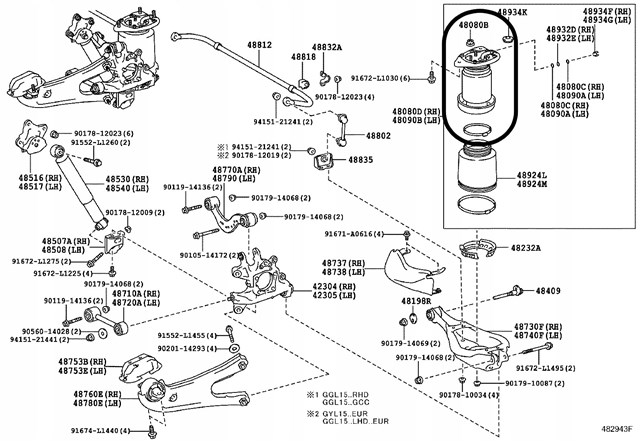 Muelle neumático, suspensión, eje trasero Lexus RX 350/450H (GGL15, GYL15)