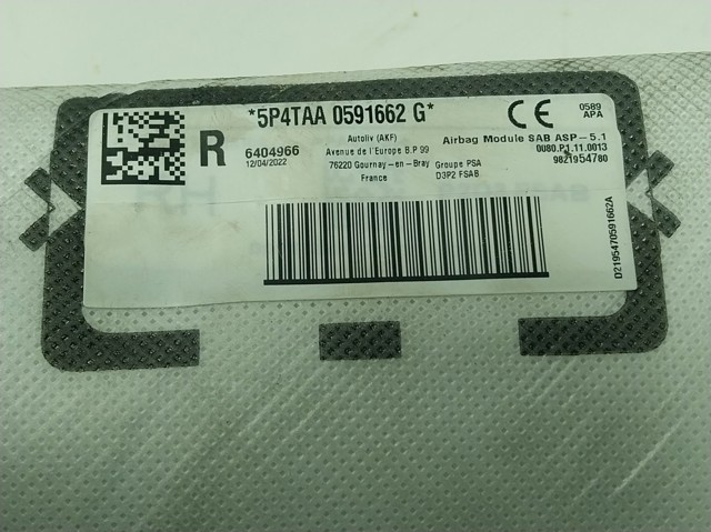 Comprar 9821954780 Peugeot/Citroen Airbag de puerta trasera derecha