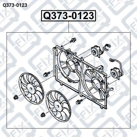 Q373-0123 Q-fix difusor de radiador, ventilador de refrigeración, condensador del aire acondicionado, completo con motor y rodete