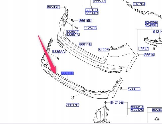 Parachoques trasero, parte inferior HYUNDAI 86612F1110
