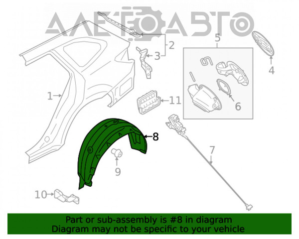 Guardabarros interior, aleta trasera, derecho Subaru OUTBACK (BT)