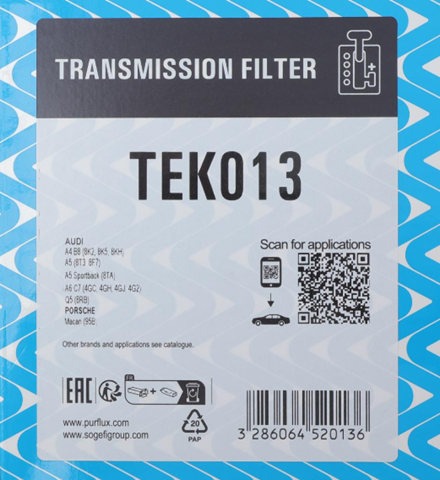 Filtro de transmisión automática TEK013 Purflux
