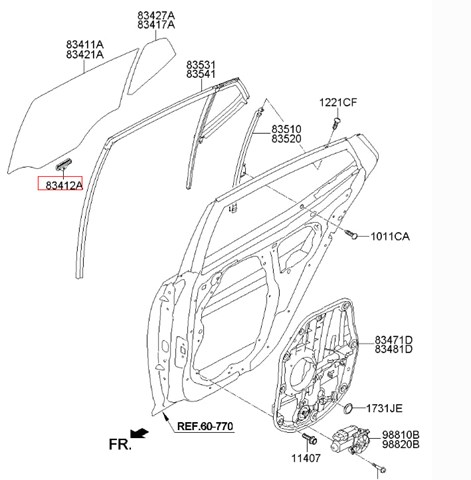 834112T000 Hyundai/Kia luna de puerta trasera izquierda