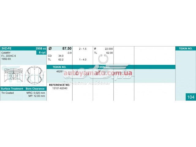 46281-STD Teikin juego de piston para motor, std