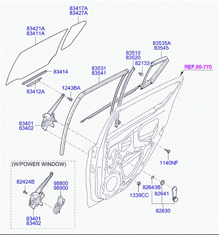 834211J010 Hyundai/Kia luna de puerta trasera derecha