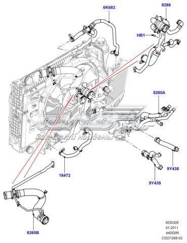 LR022730 Land Rover manguera del radiador del calentador (estufa, Doble)