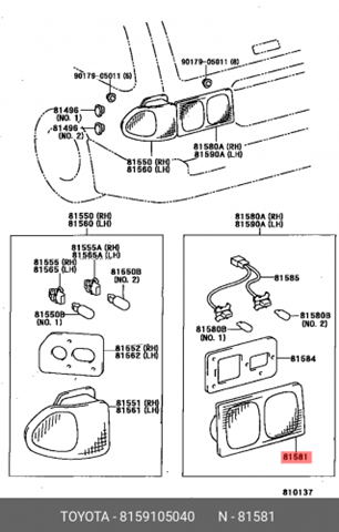 8159105040 Toyota piloto posterior interior izquierdo