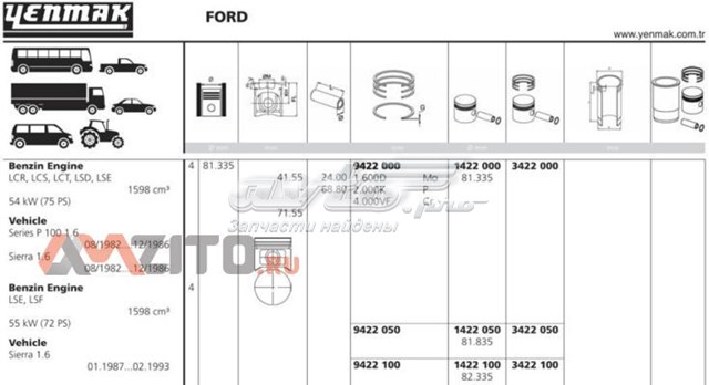 1422000 Yenmak pistón completo para 1 cilindro, std