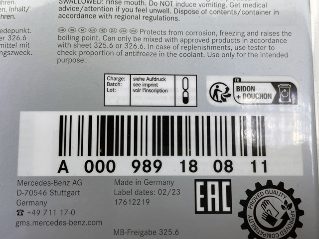 A000989180811 Mercedes Refrigerante